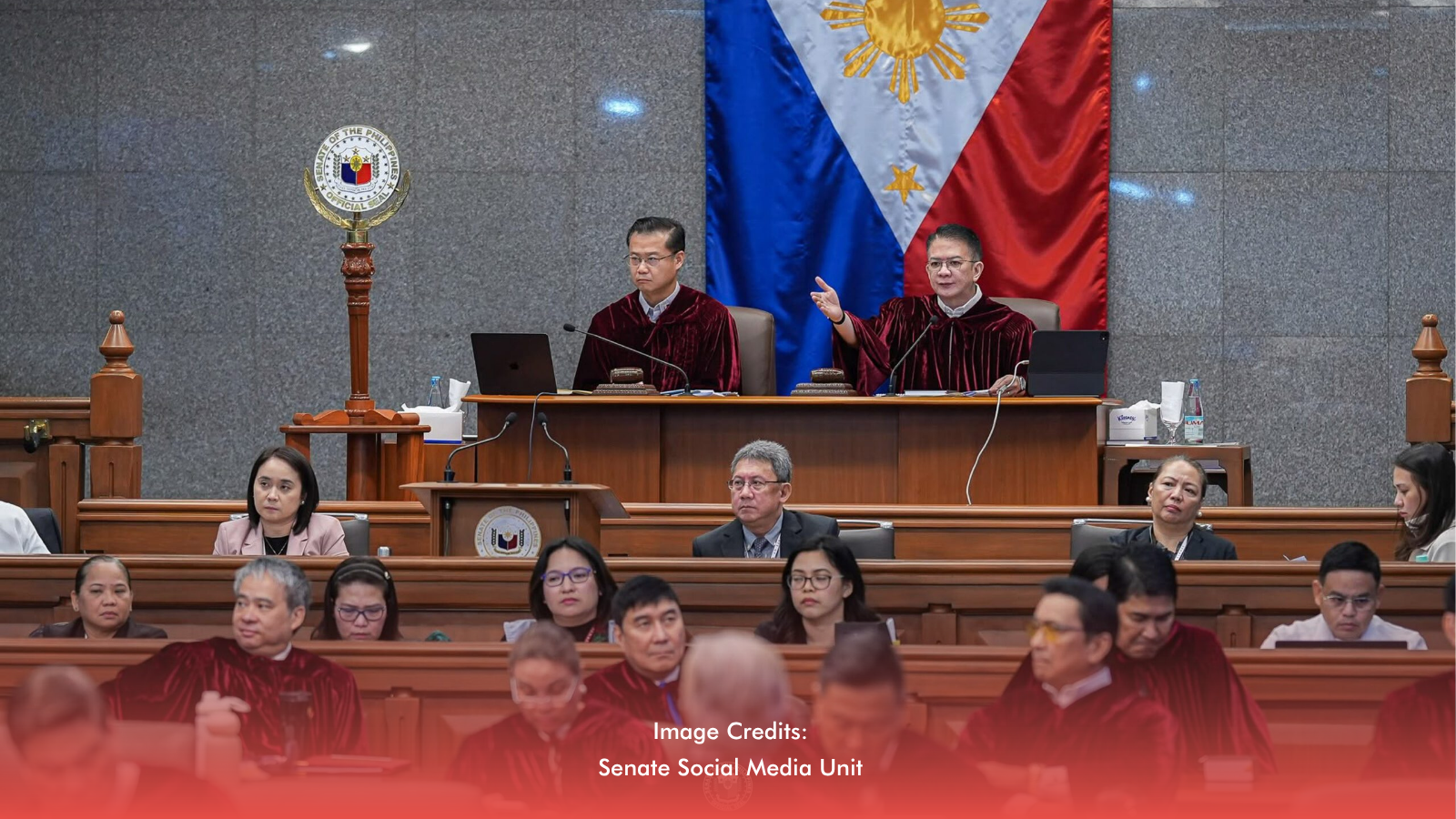 Vice President Sara Duterte, Senate leaders, and Malacañang officials amid allegations linking the 2027 national budget to the impeachment trial.
